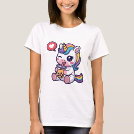 Sött babyenhörning dricker bubbel-te rolig boba t shirt