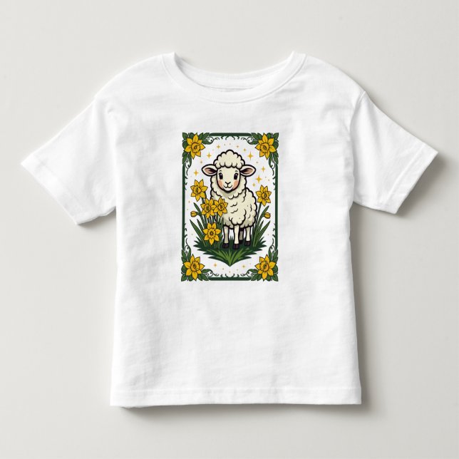 Sött babyfår omgivet av gula narcisser t shirt (Framsida)