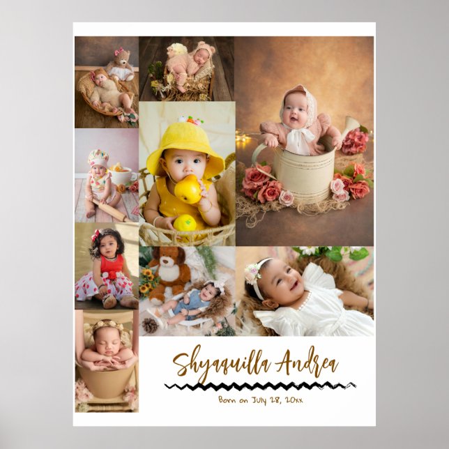 sött babyfoto - 9 foto & text personligt poster (Framsidan)