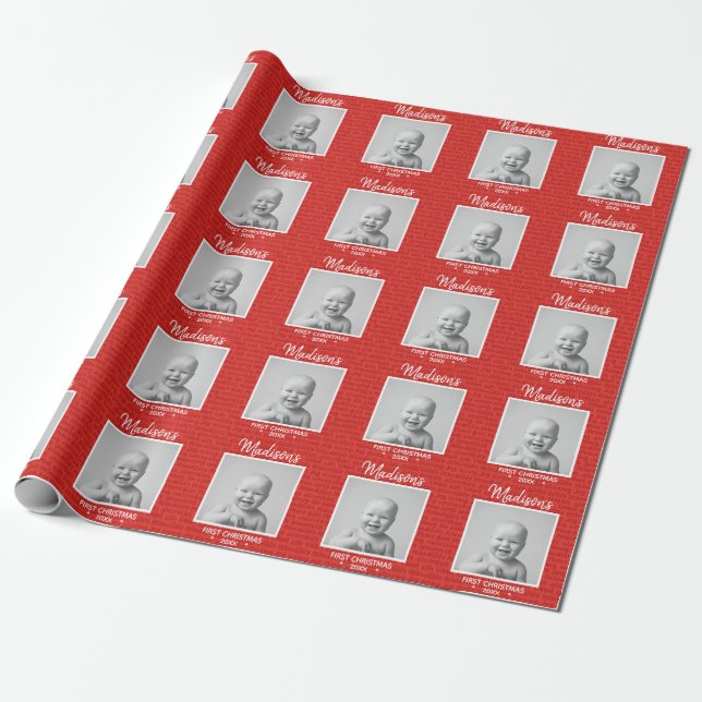 Sött babyfoto med personligt namn presentpapper (Utrullad)