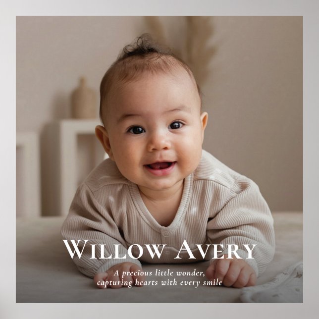 Sött babyfoto & namn Modern minimalistisk utskrivb Poster (Framsidan)