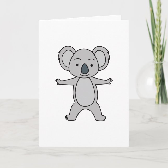 Sött babykoala med en flinande min som står upp kort (Framsida)