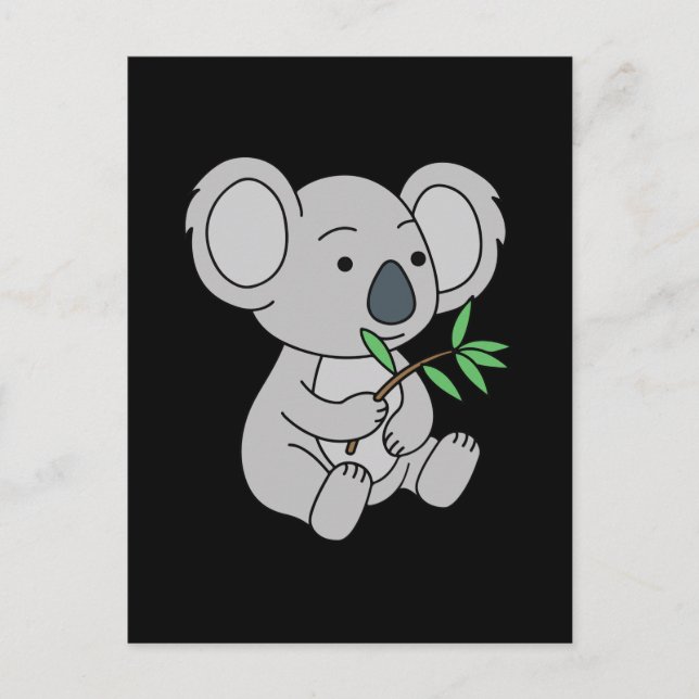 Sött babykoala med eukalyptusblad vykort (Framsida)