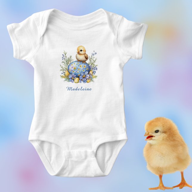 Sött Babykyckling Påskägg Blått Gult Monogram T Shirt (Skapare uppladdad)