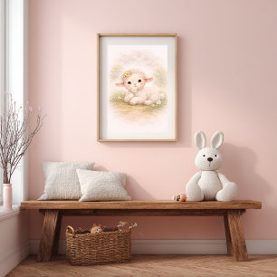 Sött babylamm & blommig barnkammare för barn poster