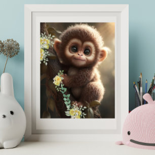 Sött babymajs sitter på ett träd med gula blommor poster
