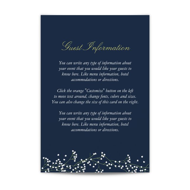 Sött babyns andedräkt Bröllop-inmatningskort Tilläggskort (Sweet Baby's Breath Enclosure Card in Navy Blue)