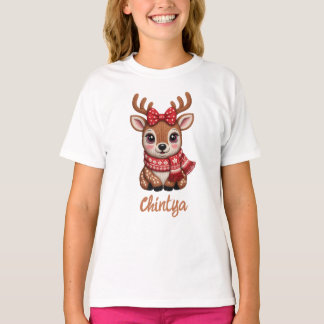 Sött babyrenhjort med röd halsduk i akvarell t shirt