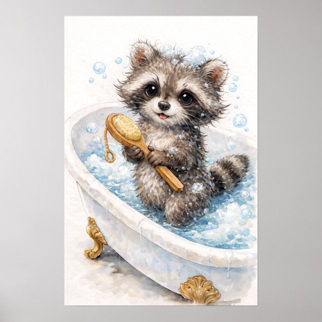 Sött babyvaskebjörn i bubbelbad poster (Framsidan)