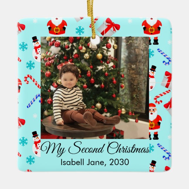 Sött barn 2:a julen fotoornament julgransprydnad keramik (Framsida)