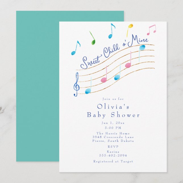 Sött barn till Mine Musical Baby Shower Inbjudningar (Fram/baksida)