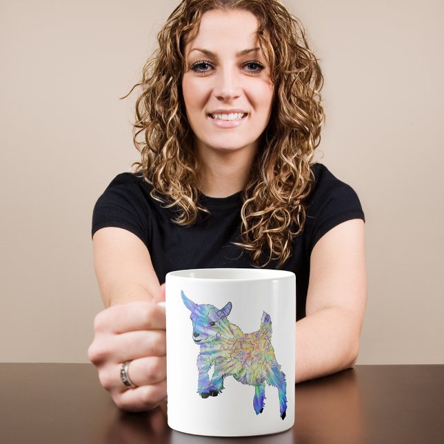 Sött barnfår Färgrik bondgårdsdjurskonst Kaffemugg (Cute baby goat jumping colorful farm animal art coffee mug)