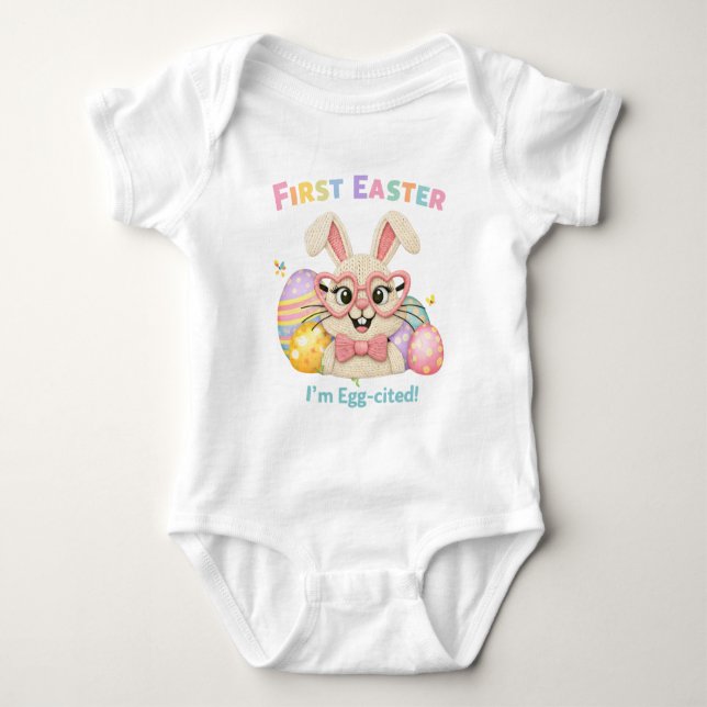 Sött barns första påsk Ägg-exalterad kanin T Shirt (Framsida)