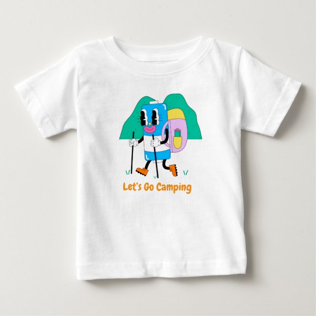 Sött batteri med vandringskaraktär – Rollig campin T Shirt (Framsida)