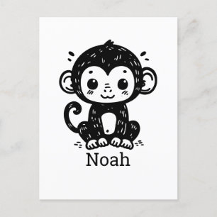 Sött Bebisapa Ritning - Kawaii Nursery Art Vykort