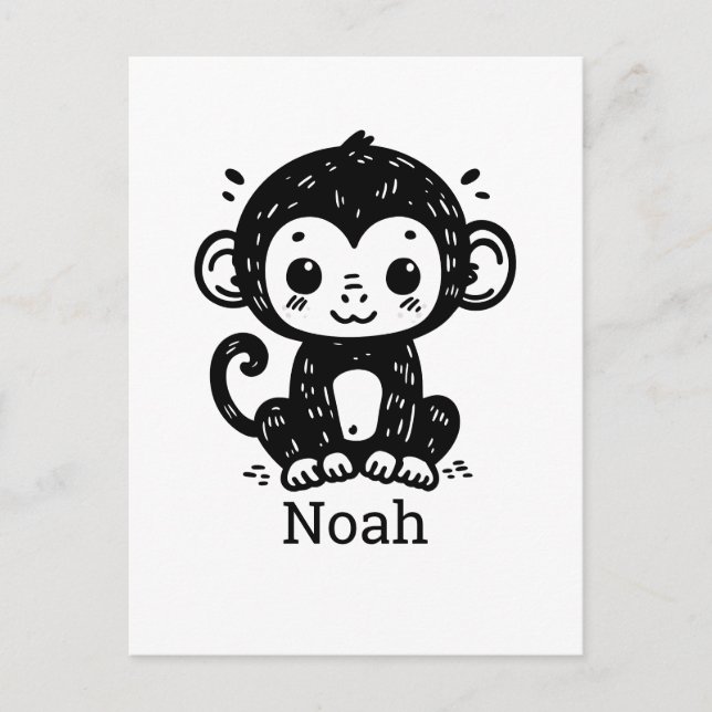 Sött Bebisapa Ritning - Kawaii Nursery Art Vykort (Framsida)
