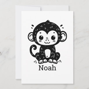 Sött Bebisapa Ritning - Kawaii Nursery Konst Inbjudningar