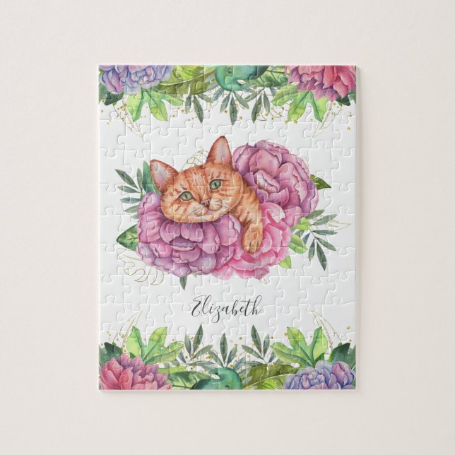 Sött Behagligt Blommigt Kattnamn Pussel (Vertikal)
