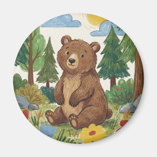Sött Björn Skogslevande Djur Magnet (Framsidan)