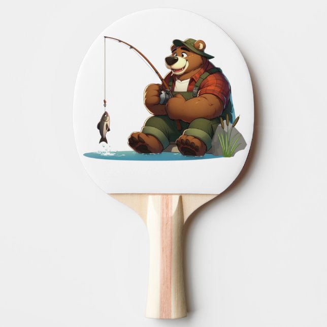 Sött, björn som fiskar utomhus pingisracket (Framsidan)