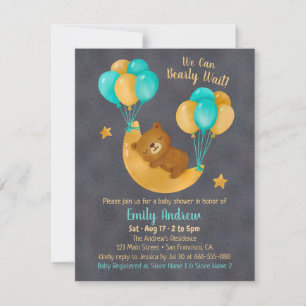 Sött Björn Som sover På Månen Baby Shower Inbjudningar