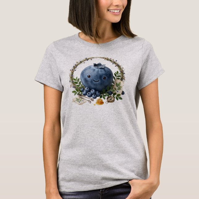 Sött Blåbärsfrukt Kawaii Crop Top T Shirt (Framsida)