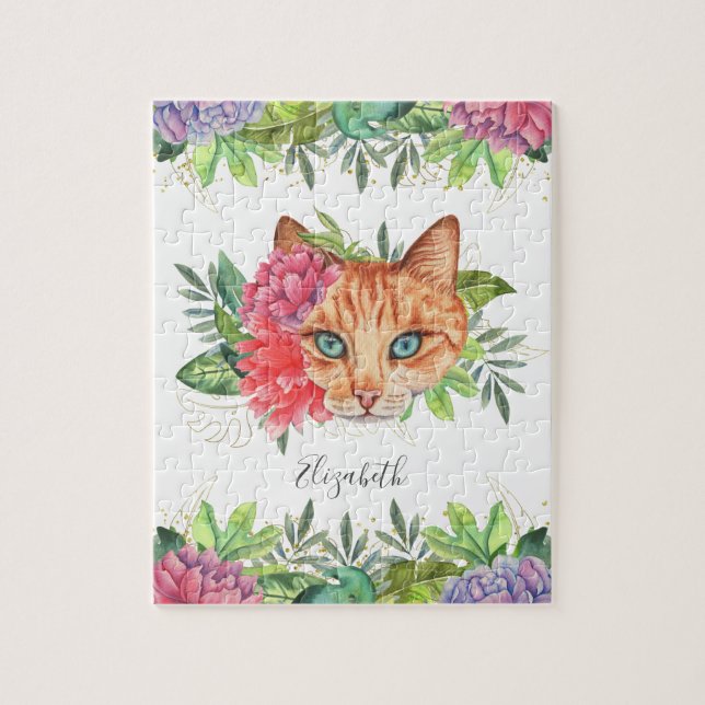 Sött Blåögat Blommigt Kattnamn Pussel (Vertikal)