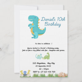 Sött Blått Dinosaurie Tema Inbjudningar