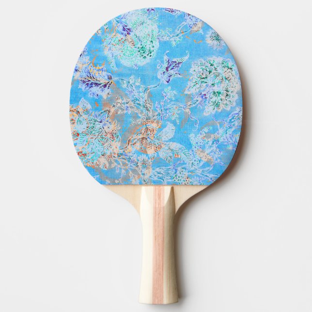 Sött blått pastellfärg blom- pingisracket (Framsidan)
