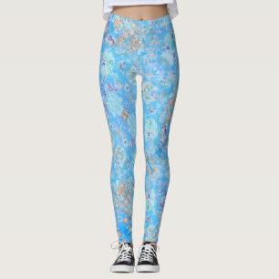 Sött blått pastellfärgat blommigt leggings