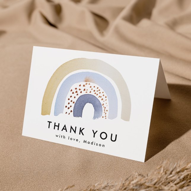 Sött Blått Vattenfärg Regnbåge Tack Kort (Skapare uppladdad)