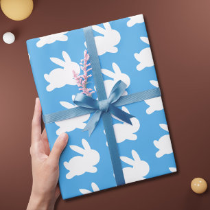 Sött Blått Vitt Kaninmönster Presentpapper