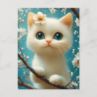 Sött Blommande Kattunge med Blå Ögon Vykort