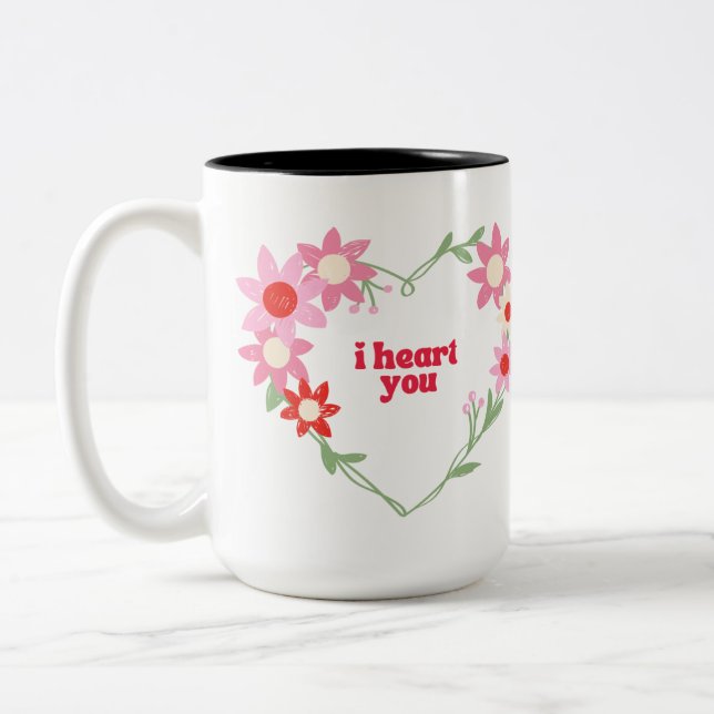 Sött blommigt hjärta Alla hjärtans dag Två-Tonad Mugg (Vänster)