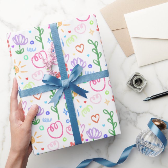 Sött blommigt klotter-inpackningspapper presentpapper (Gifting)