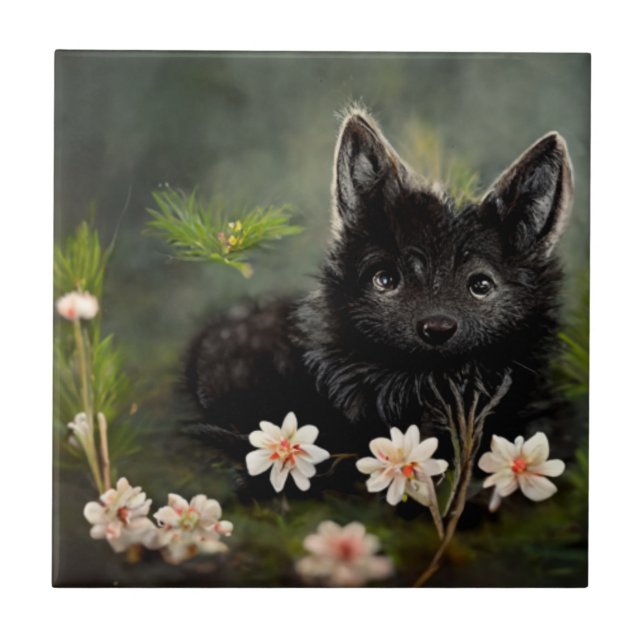 Sött blommigt vilddjur kakelplatta (Framsidan)