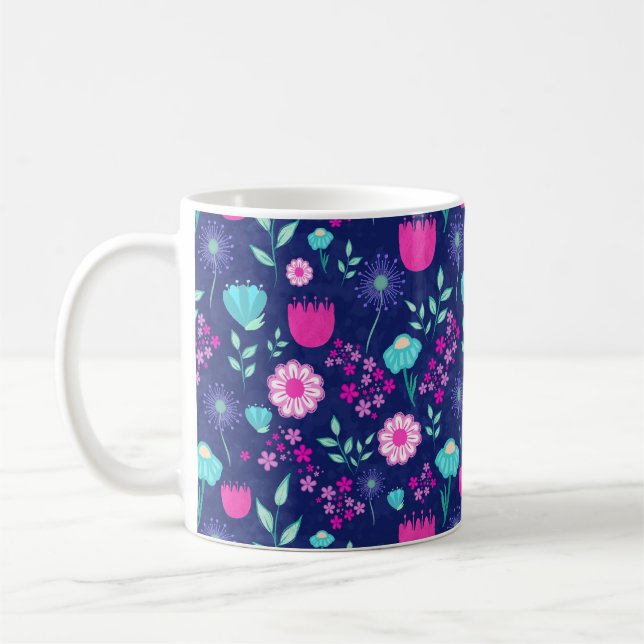 Sött blommönster bakgrund kaffemugg (Vänster)