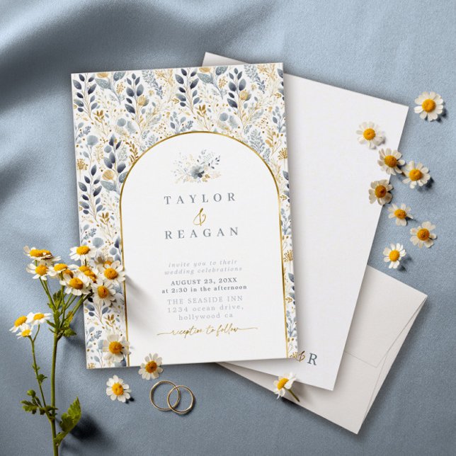 Sött Blommönster Dusty Blue Guld ID1045 (Skapare uppladdad)