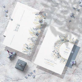 Sött Blommönster Dusty Blue Guld ID1045 Spara Datumet