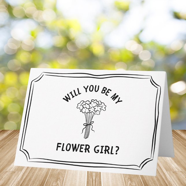 Sött blomsterbukett med rosett för blommungflicka  kort (Pop the question to your flower girl with this cute floral card! )