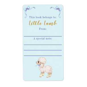 Sött Blue Bow Boy Lamb Baby Shower Bookplate Fraktsedel