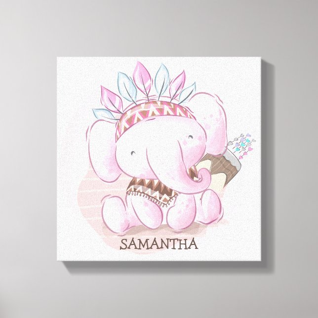 Sött boho elefant flicka barnkammare canvastryck (Framsida)