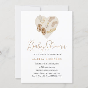 Sött Boho Hjärt Blå Bebis Baby Shower Inbjudningar