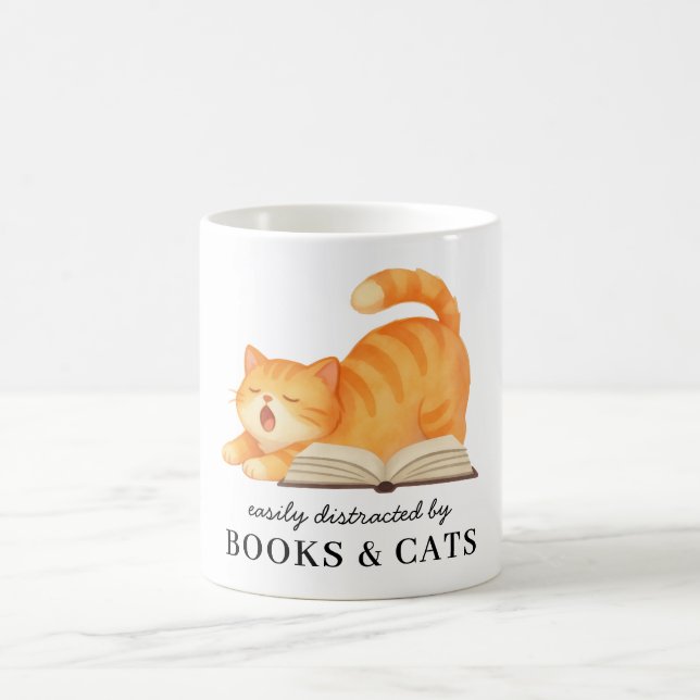 Sött bokälskande rött katt-humor kaffemugg (Center)