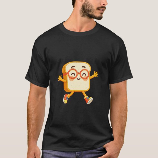 Sött Bröd Tecknad Hoppande Karaktär T Shirt (Framsida)