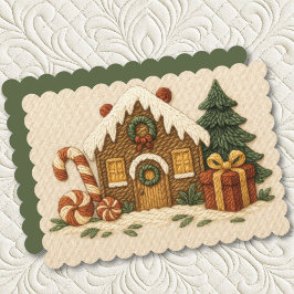 Sött broderat husdesign av pepparkakor julkort