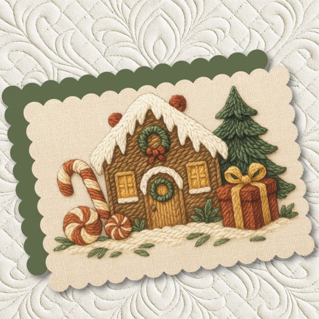 Sött broderat husdesign av pepparkakor julkort (Skapare uppladdad)