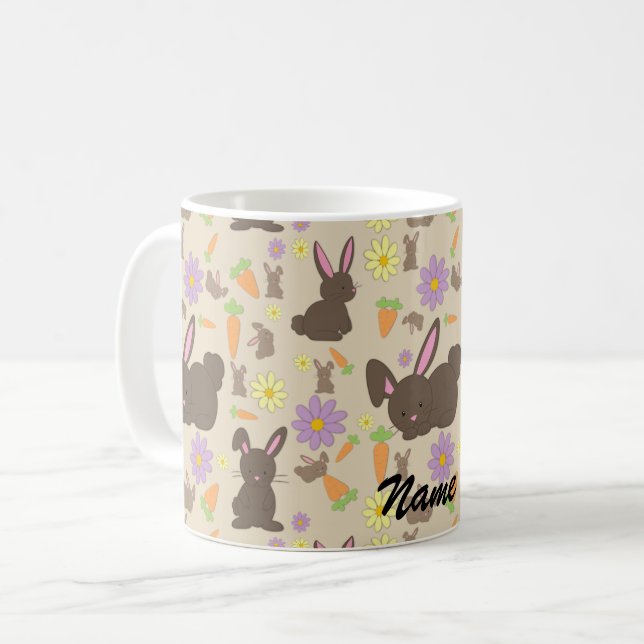 Sött Brun Kanin Mönstertryck Kaffemugg (Framsida vänster)