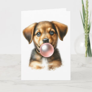 Sött Brun Valp Hund Blåser Bubble Gum Blank Kort