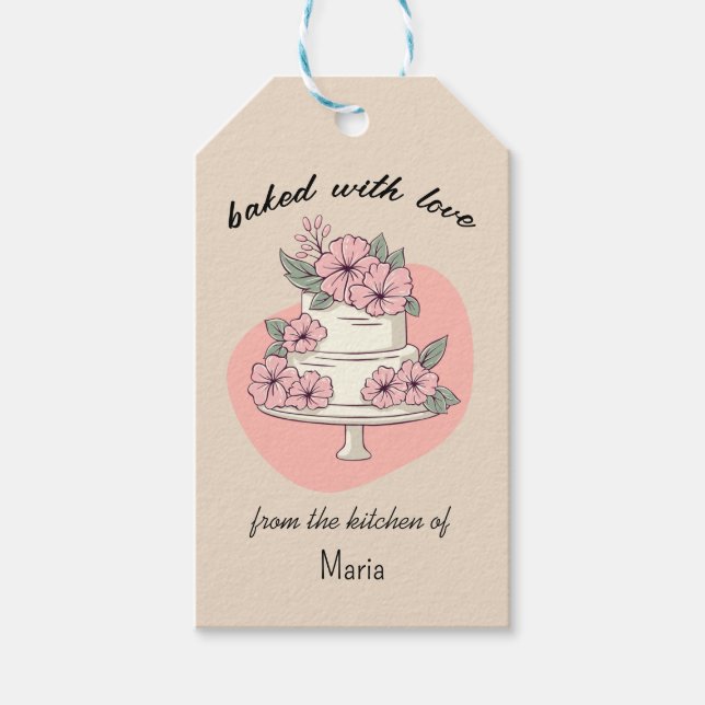 Sött Cake "bakat med kärlek"  Presentetikett (Framsidan)